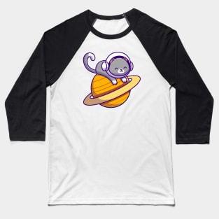 Cute Astronaut Cat Lying On Planet Baseball T-Shirt